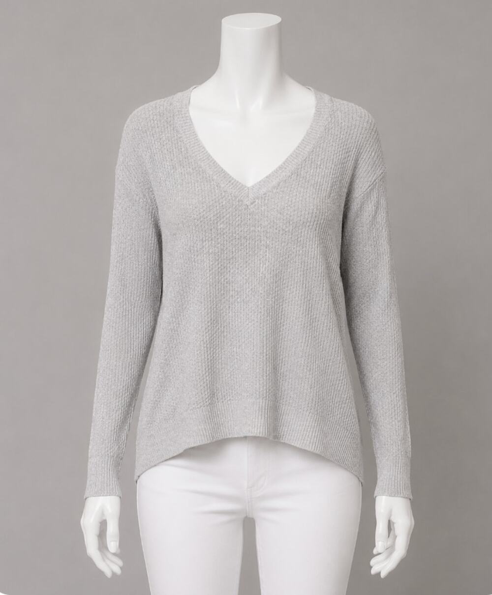 Cotton On Gray V-Neck Light Weight Knit Long Line Banded Sweater Jumper Large